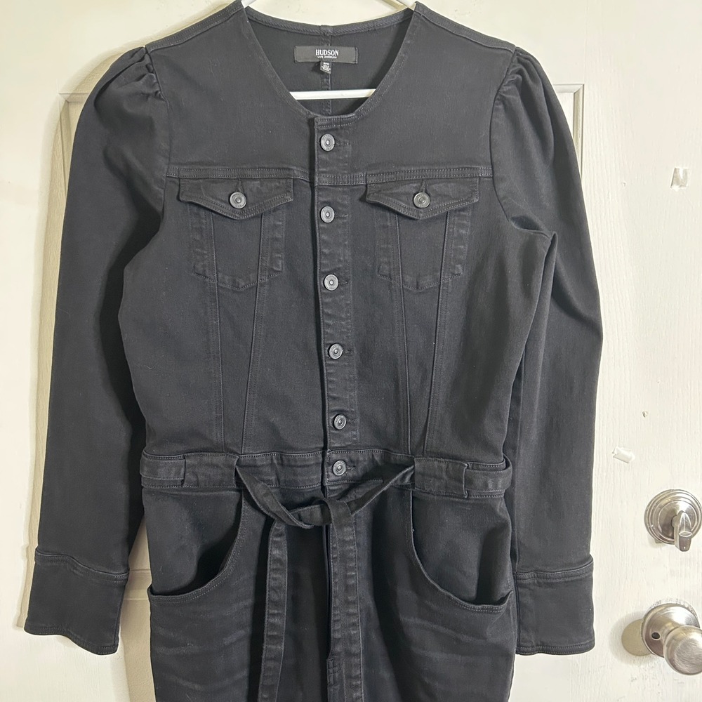 HUDSON Puff Sleeve Denim Jumpsuit One-Piece Washed Black Size Medium - Picture 5 of 13